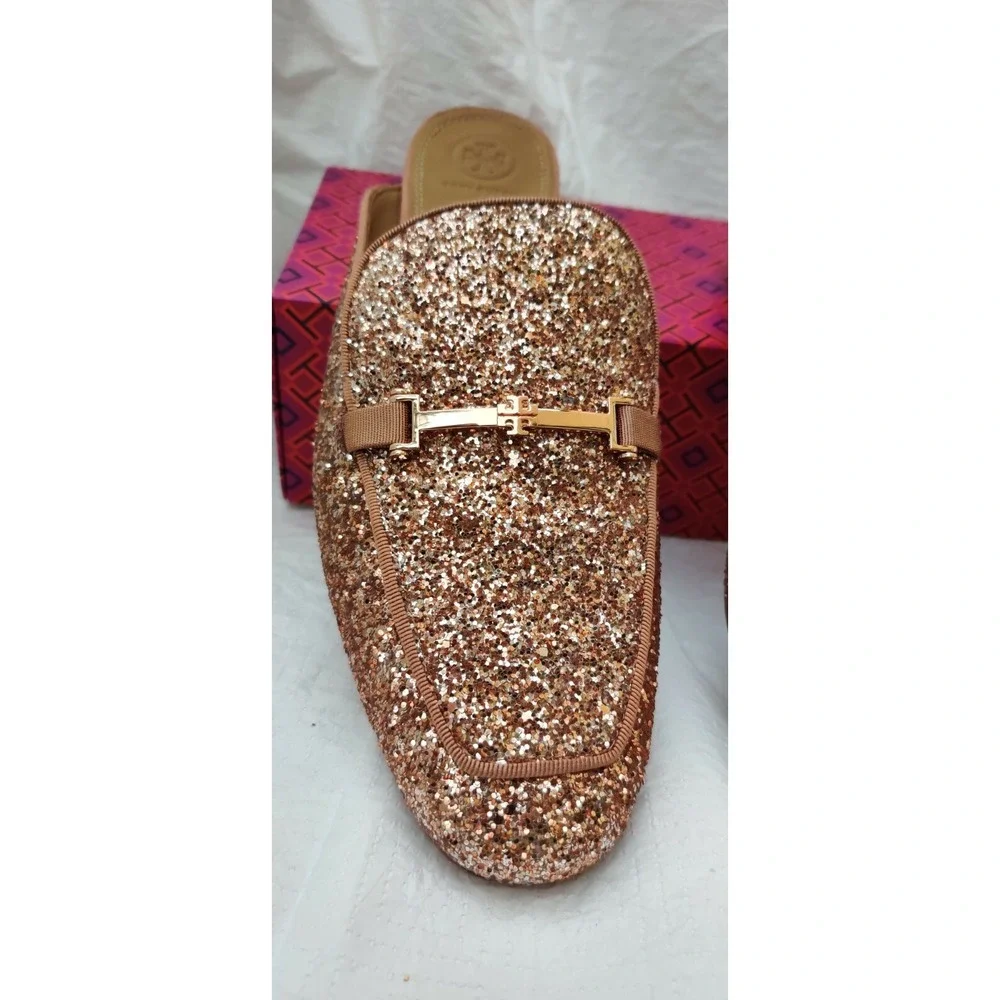 NEW Tory Burch Amelia‎ Backless Loafer Glitter Rose Gold Size 11 M